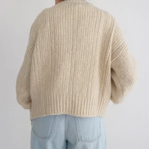 Charli Cream Cable Knit Button Front Cardigan Chunky Textured Grandpa One Size - Picture 2 of 10